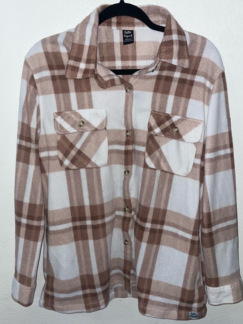 Cozy Plaid Utility Shacket in Tan and White